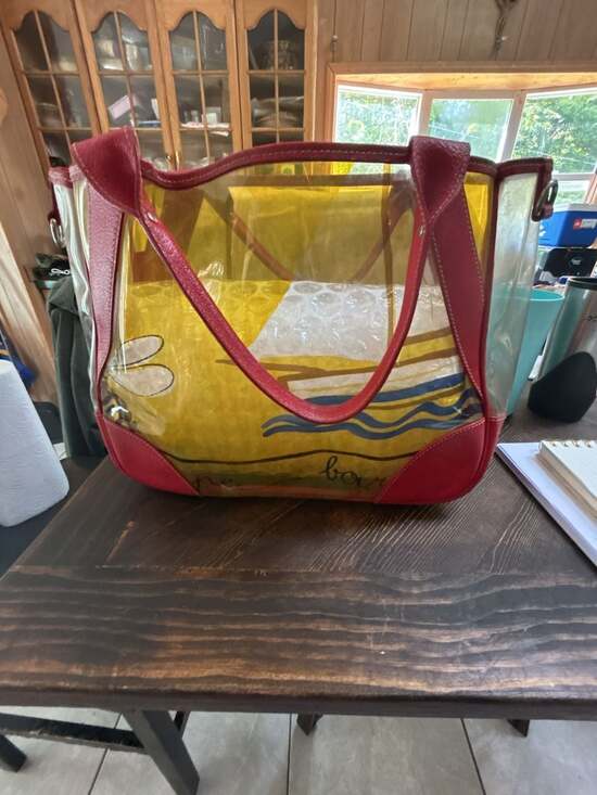 Prada Handbags - Prada Vintage Printed PVC and Red Leather Beach Tote Bag
